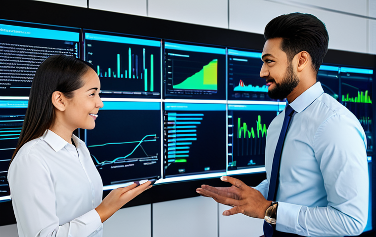 A diverse group of professional business individuals, fully clothed in modern, modest business attire. They are confidently interacting with a large, glowing digital display showing complex data visualizations, regulatory compliance dashboards, and charts indicating growth. One individual gestures forward, conveying strategic vision. The scene should evoke a sense of innovation and progress, with subtle elements suggesting the 'trampoline' or 'springboard' effect of effective regulatory technology. The setting is a futuristic, clean, and well-lit RegTech hub or a secure data center office, with sleek furniture and advanced computer equipment. High-resolution professional photography, cinematic lighting, vibrant colors, crisp focus, perfect anatomy, correct proportions, natural pose, well-formed hands, proper finger count, natural body proportions, safe for work, appropriate content, fully clothed, professional.